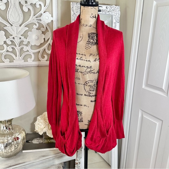 ANTHROPOLOGIE SPARROW RED OPEN CARDIGAN SWEATER - Picture 1 of 6